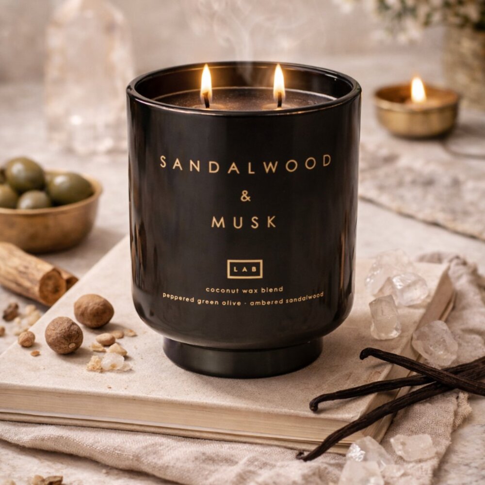 NWT LAB Double Wick Hand Poured Large Sandalwood & Musk Luxury Candle